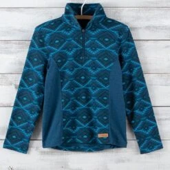 Powder River Girls' Turquoise Aztec Quarter Zip Pullover