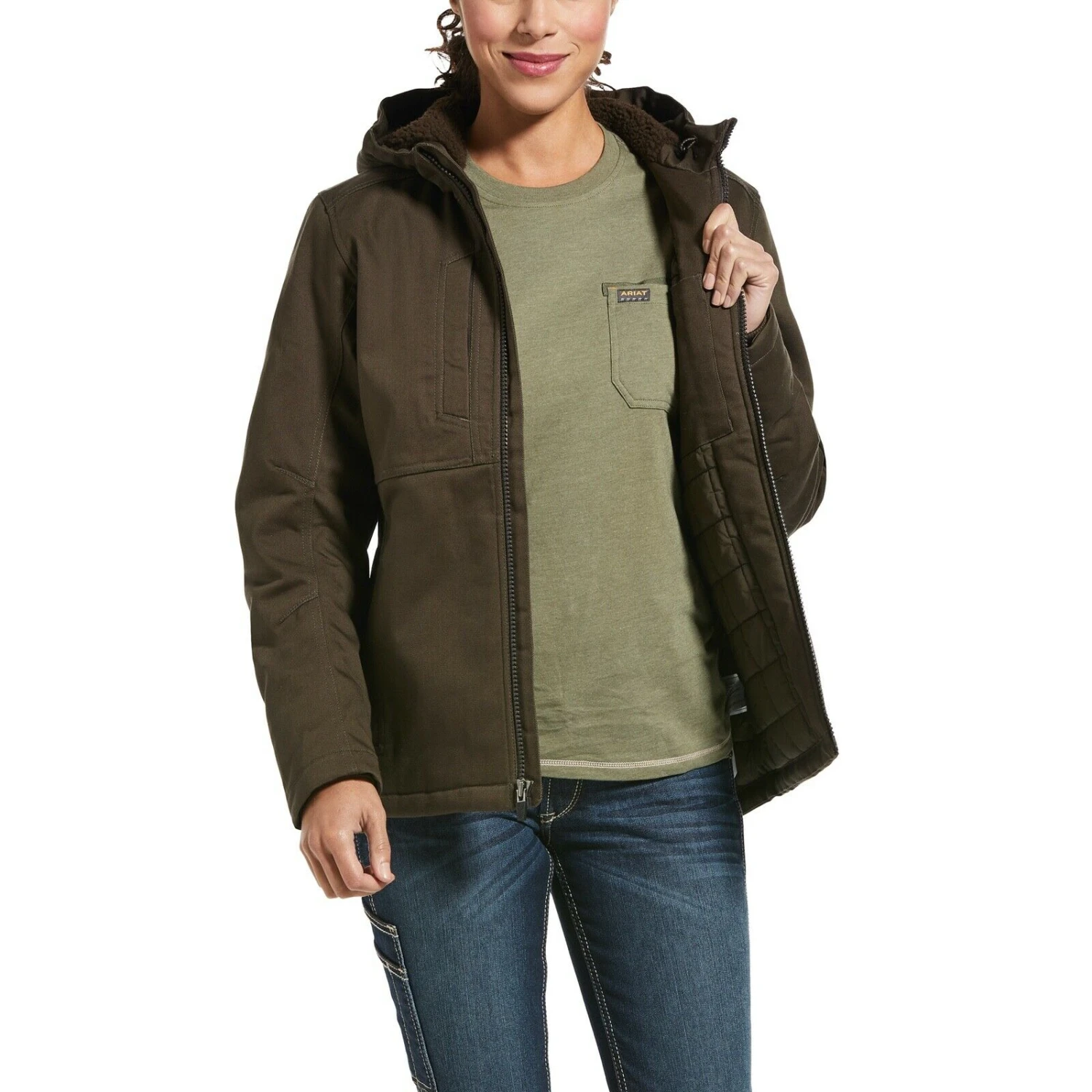 Ariat® Ladies Rebar™ DuraCanvas Insulated Brown Hooded Jacket 10032918 - Image 2