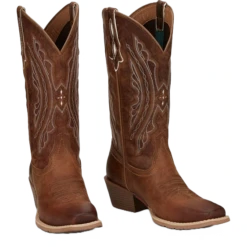 Justin® Ladies Rein Cowhide Leather Tan Square Toe Western Boots L2962